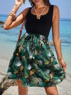 SHEIN Maternity Solid Tank Top & Tropical Print Adjustable Waist Belted Skirt -SHEIN STORE 16799721701b699c222d9fab2c0eb6fb97355fad92 thumbnail 405x552
