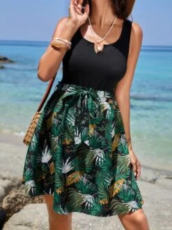 SHEIN Maternity Solid Tank Top & Tropical Print Adjustable Waist Belted Skirt -SHEIN STORE 16799721772b40ca1ad7283b308f2070d9306c2bc9 thumbnail 405x552