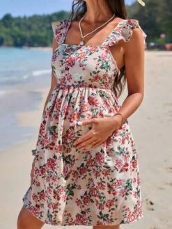 SHEIN Maternity Allover Floral Print Ruffle Trim Dress
