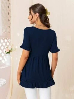 DEARCASE Maternity Flounce Sleeve Ruffle Hem Tee