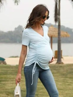 Maternity Surplice Neck Drawstring Side Tee -SHEIN STORE 1680153086187b7ccb1be89629c264128cdb744ad5 thumbnail 405x552