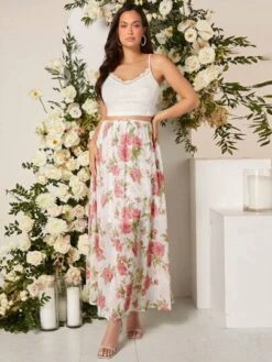 SHEIN Maternity Lace Cami Top & Floral Print Adjustable Waist Skirt Set -SHEIN STORE 1680159780356997f31af8adb97de4495e610f4b59 thumbnail 405x552