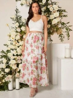 SHEIN Maternity Lace Cami Top & Floral Print Adjustable Waist Skirt Set -SHEIN STORE 1680159784aed8b42bdfda58a745bd732277808319 thumbnail 405x552