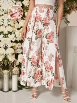 SHEIN Maternity Floral Print Adjustable Waist Split Thigh Wide Leg Pants -SHEIN STORE 16801686587a3af2745e49c9033b3efc6d17e0d027 thumbnail 405x552