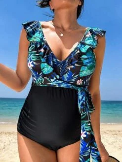 SHEIN Maternity Tropical Print Ruffle Trim Knot Side One Piece Swimsuit -SHEIN STORE 1680229180b71dd01c368f7ea4adc98a5b96fc935d thumbnail 405x552