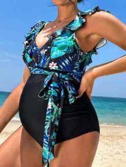SHEIN Maternity Tropical Print Ruffle Trim Knot Side One Piece Swimsuit -SHEIN STORE 1680229183d88b4a24e18d817f4d46b5a146cfdac0 thumbnail 405x552