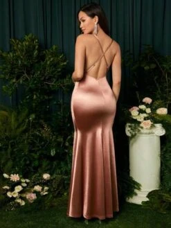 SHEIN Maternity Draped Collar Mermaid Hem Satin Cami Dress