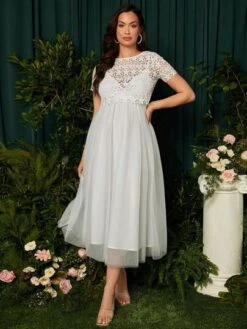 SHEIN Maternity Guipure Lace Top & Mesh Overlay Cami Dress -SHEIN STORE 16802301575918829741898680560eebdf7ead6d3d thumbnail 405x552