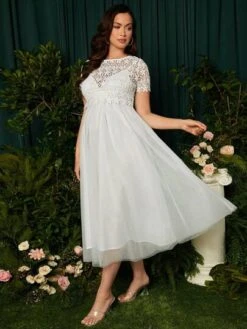 SHEIN Maternity Guipure Lace Top & Mesh Overlay Cami Dress -SHEIN STORE 168023016003fa9902970d129480f8d34004e5ed90 thumbnail 405x552