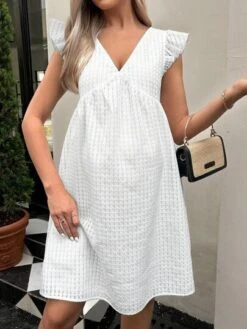 SHEIN Maternity Solid Ruffle Trim Smock Dress -SHEIN STORE 16802302559b90f03666a720859fb8199b843bce78 thumbnail 405x552