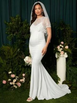 SHEIN Maternity Split Back Lace Top & Mermaid Hem Slip Dress Without Veil -SHEIN STORE 1680245306fd923125f98f802d9dd9eeccabcb61b4 thumbnail 405x552