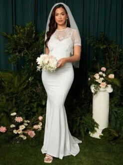 SHEIN Maternity Split Back Lace Top & Mermaid Hem Slip Dress Without Veil -SHEIN STORE 16802453144bca7be88d21e19c6207c7c07790d595 thumbnail 405x552