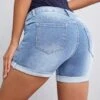 SHEIN Maternity Wideband Waist Ripped Roll Up Hem Denim Shorts