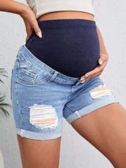 SHEIN Maternity Wideband Waist Ripped Roll Up Hem Denim Shorts -SHEIN STORE 1680258294139c9cd867c299a03a8c48e5cd0c2cf1 thumbnail 405x552
