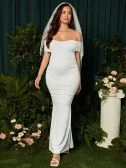 SHEIN Maternity Off Shoulder Ruched Mermaid Hem Dress Without Veil -SHEIN STORE 16802585913fc6fe7afaf6d9511efdb0135bbc78be thumbnail 405x552
