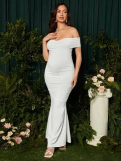 SHEIN Maternity Off Shoulder Ruched Mermaid Hem Dress Without Veil -SHEIN STORE 16802586005848c8a7bbbcedbfa4db819040116255 thumbnail 405x552
