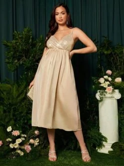 SHEIN Maternity Solid Sequin Detail Cami Dress