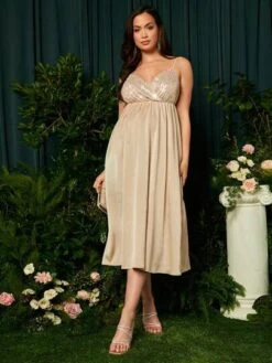 SHEIN Maternity Solid Sequin Detail Cami Dress -SHEIN STORE 1680329857d8190a16819d3ffa0ec9edb844fc2ecf thumbnail 405x552