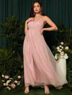 SHEIN Maternity Surplice Neck Mesh Cami Dress -SHEIN STORE 16803495405f8ce80f191c03e9eb74edc0b23e9736 thumbnail 405x552