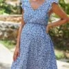 SHEIN Maternity Ditsy Floral Tie Backless Ruffle Trim Dress