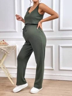 SHEIN Maternity Notched Neckline Tank Top & Drawstring Waist Pants -SHEIN STORE 16807479172d54509d0da4e4820b27ade9c2651d6a thumbnail 405x552