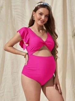SHEIN Maternity Twist Cut Out Ruffle Trim One Piece Swimsuit -SHEIN STORE 16808446235754ceaf7273350c20158671d666a380 thumbnail 405x552