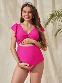 SHEIN Maternity Twist Cut Out Ruffle Trim One Piece Swimsuit -SHEIN STORE 16808446284d066af71a857dd20c8efa7a687c260e thumbnail 405x552
