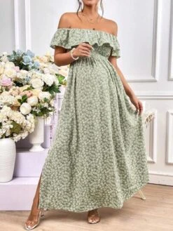 SHEIN Maternity Ditsy Floral Print Off Shoulder Ruffle Trim Split Thigh Dress -SHEIN STORE 1680862049f2c9e44772a67aaf9960344d79e7f738 thumbnail 405x552