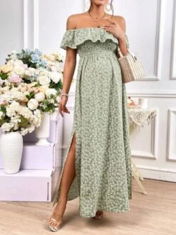 SHEIN Maternity Ditsy Floral Print Off Shoulder Ruffle Trim Split Thigh Dress -SHEIN STORE 1680862055a4f2cf375d712f4e293b221aa4d75dbd thumbnail 405x552