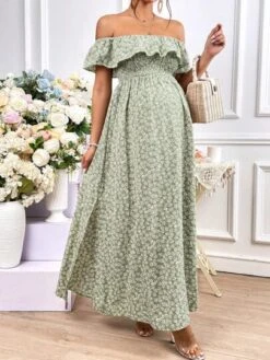 SHEIN Maternity Ditsy Floral Print Off Shoulder Ruffle Trim Split Thigh Dress -SHEIN STORE 1680862065b0d5ded2c935bb2a4284d9dd30bd1c33 thumbnail 405x552