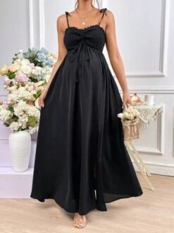 SHEIN Maternity Tie Shoulder Drawstring Front Split Thigh Cami Dress -SHEIN STORE 16809294355fe920f06c05243d78ce7525cb1c10d2 thumbnail 405x552