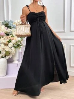 SHEIN Maternity Tie Shoulder Drawstring Front Split Thigh Cami Dress -SHEIN STORE 16809294393d36a7f1084a1cdd66f9e618cc493e13 thumbnail 405x552