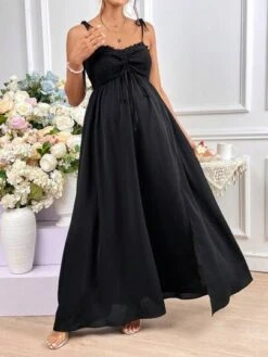 SHEIN Maternity Tie Shoulder Drawstring Front Split Thigh Cami Dress -SHEIN STORE 16809294428819f4a288788000a390b8edd2051ee2 thumbnail 405x552