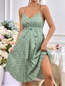 SHEIN Maternity Ditsy Floral Print Pleated Hem Belted Cami Dress -SHEIN STORE 16810925179fc3933b5ab8187c378836f190ec8784 thumbnail 405x552