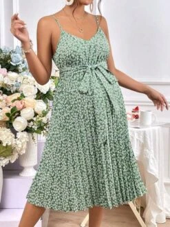 SHEIN Maternity Ditsy Floral Print Pleated Hem Belted Cami Dress -SHEIN STORE 1681092521b9f1fb55360f392e80b9a49416ea6668 thumbnail 405x552