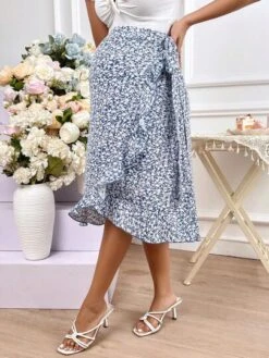 SHEIN Maternity Ditsy Floral Print Ruffle Trim Tie Side Wrap Skirt -SHEIN STORE 1681093624c7e061594b5ad6ecd983de8b62c80090 thumbnail 405x552
