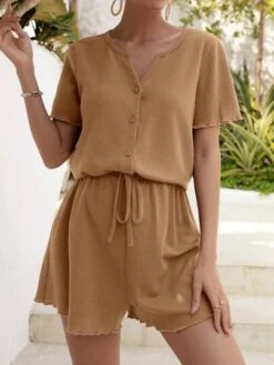 SHEIN Maternity Lettuce Trim Button Front Top & Shorts Set -SHEIN STORE 1681106350cf8a3ccc8a22e21534ff5ff776b9da51 thumbnail 405x552