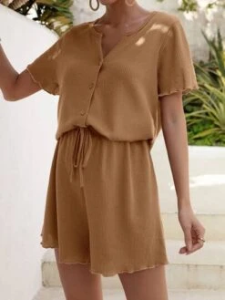 SHEIN Maternity Lettuce Trim Button Front Top & Shorts Set -SHEIN STORE 1681106353deaeca2c5d4073cd09a27ac6977efc7b thumbnail 405x552