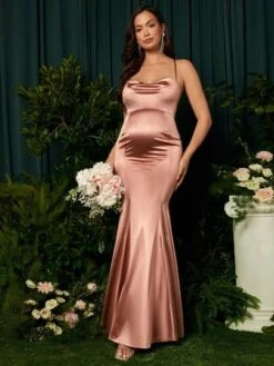 SHEIN Maternity Draped Collar Mermaid Hem Satin Cami Dress -SHEIN STORE 168110947979a4d9a9187d641cff636b53e523eb27 thumbnail 405x552