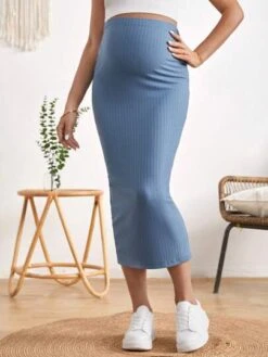 SHEIN Maternity Adjustable Waist Split Thigh Rib-knit Pencil Skirt -SHEIN STORE 168113726593c960e192ab45963d94bea50ea48187 thumbnail 405x552