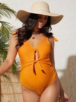 SHEIN Maternity Knot Front One Piece Swimsuit -SHEIN STORE 1681178204b26f82d3e3832e6b0b24f09b10160161 thumbnail 405x552