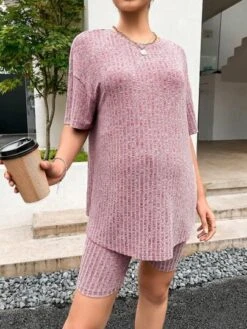 SHEIN Maternity Drop Shoulder Tee & Biker Shorts -SHEIN STORE 1681354395892f530fb9067a31b0846141e714361c thumbnail 405x552