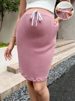 SHEIN Maternity Adjustable Drawstring Waist Solid Skirt -SHEIN STORE 16813546033a0db30f656eb7812d054e3096562865 thumbnail 405x552