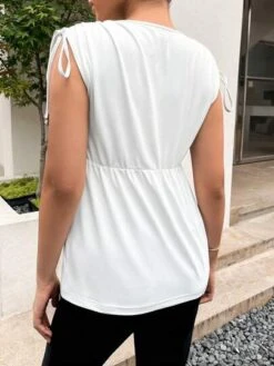 SHEIN Maternity Drawstring Shoulder Surplice Neck Curved Hem Tee