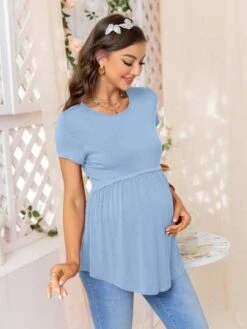 DEARCASE Maternity Solid Lace Trim Curved Hem Tee -SHEIN STORE 1681367905e0c01211134810641a69a68953b52cb1 thumbnail 405x552