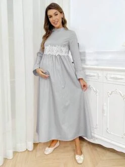 Maternity Mock Neck Flounce Sleeve Ruffle Trim Dress -SHEIN STORE 16813695574343942fc451f97db2c91c278fbd0ec7 thumbnail 405x552