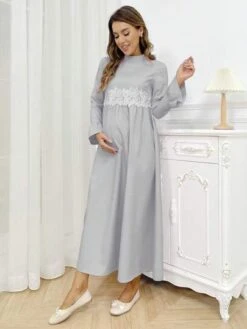 Maternity Mock Neck Flounce Sleeve Ruffle Trim Dress -SHEIN STORE 1681369560b8ff8f9d14eb36da1668e3846790e24a thumbnail 405x552