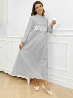 Maternity Mock Neck Flounce Sleeve Ruffle Trim Dress -SHEIN STORE 16813695615f93f4d2d635d1adf7968af92ce15099 thumbnail 405x552