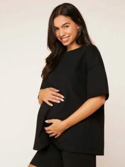 SHEIN BASICS Maternity 100% Cotton Solid Drop Shoulder Tee -SHEIN STORE 16813700326441dcf01b72bb5af1c1678bb516dd14 thumbnail 405x552