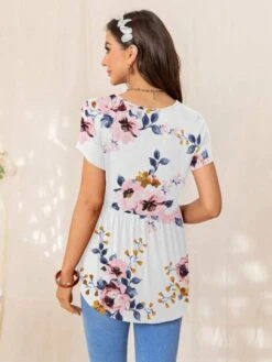 DEARCASE Maternity Floral Print Curved Hem Tee